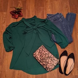 Green Tie Neck Blouse XL